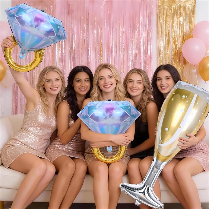 Diamond Ring Balloons Champagne Wine Glass Foil Balloons - Image 3
