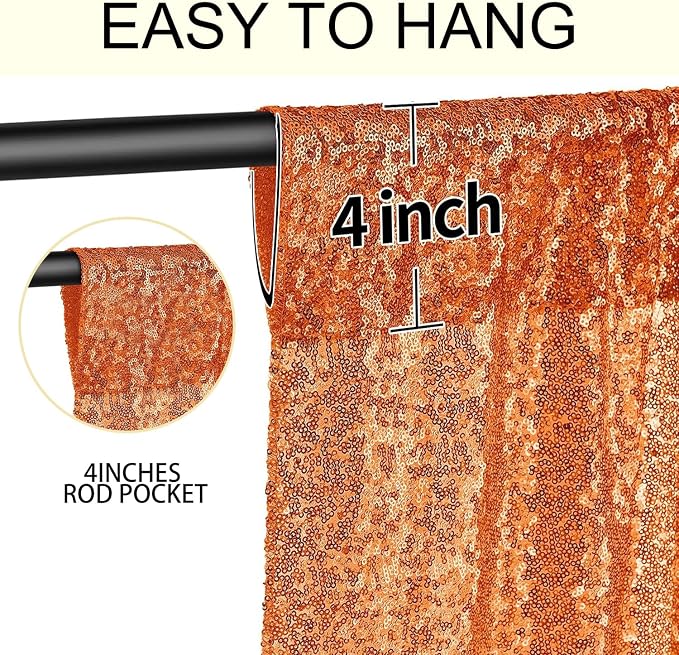 2×8FT-6PCS Orange Sequin Backdrop Curtains Panels, Photography Backdrop Glitter - Image 5