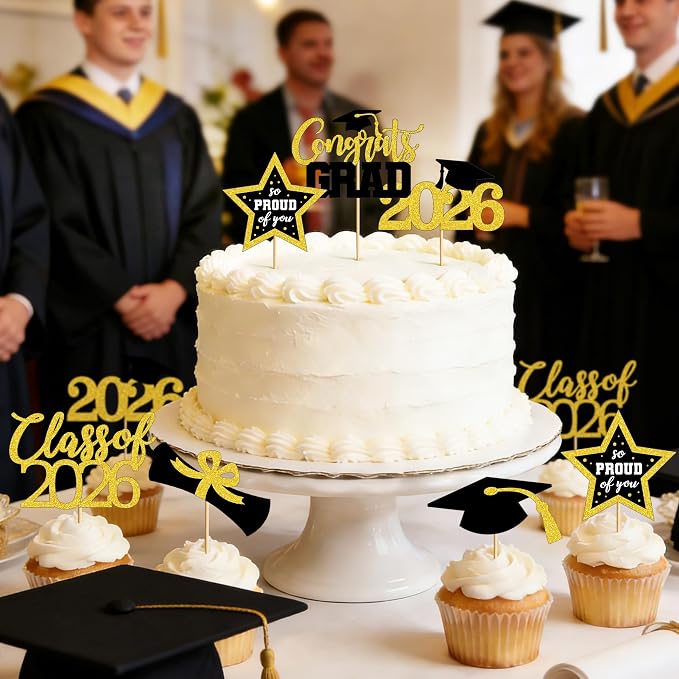 48 PCS Graduation Cupcake Toppers, 6 Styles Congrats Grad Cake Topper, Glittery - Image 7
