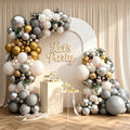 143Pcs Sand White Grey Metallic Silver Gold Balloon Garland Arch Kit | Latex by Unknown