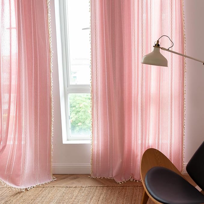 RoomTalks Cute Pink Textured Curtains - Image 3