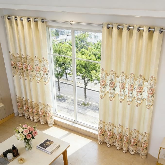 1pc Luxury Peony Embroidery Thermal Insulated Curtain Drape - Image 9