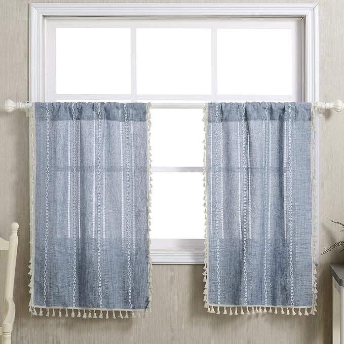 RoomTalks Boho Kitchen Curtains 36 Inch Length French Striped Farmhouse Vintage by RoomTalks