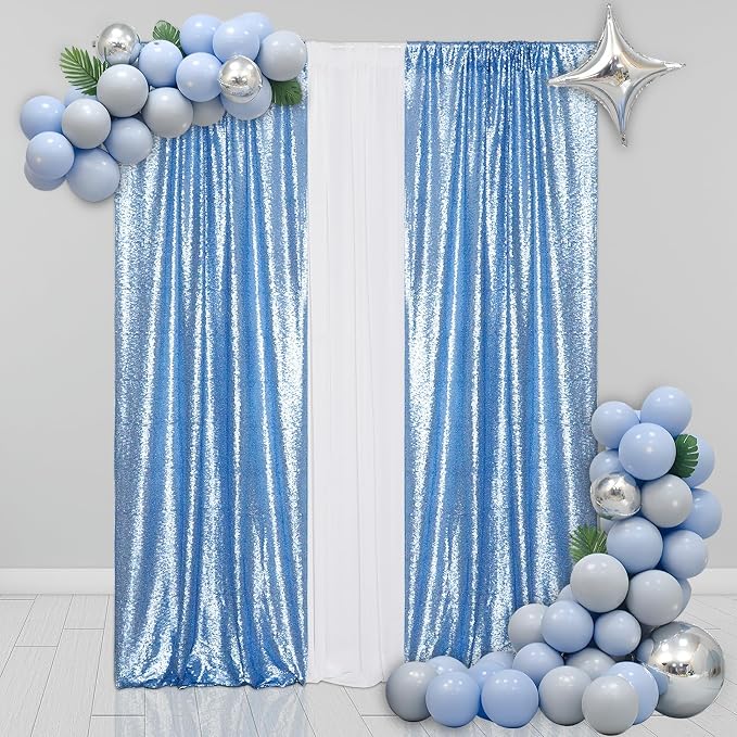 Eternal Beauty Baby Blue Sequin Backdrop Curtains, 4 Panels 2x8FT | 3mm Sparkle - Image 7