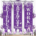 3Pcs Retirement Porch Sign Banner Purple Silver Happy Retirement Door Hanging by TagreSpike