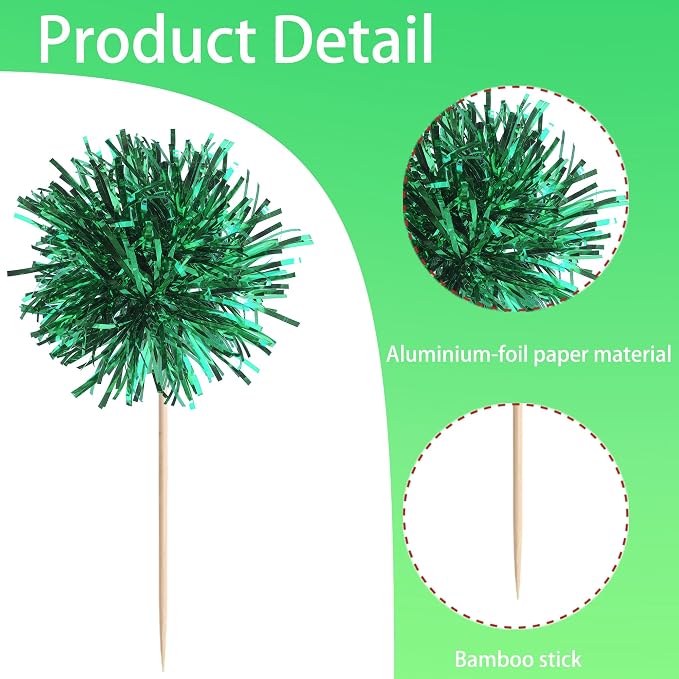 40 PCS Foil Firework Cupcake Toppers Green Sparkler Cupcake Picks Sparkle - Image 3