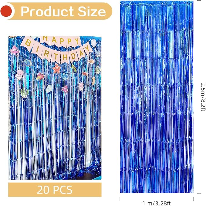 20 Pack Blue Foil Curtain Backdrop 3.2ft x 8.2ft Foil Fringe Backdrop Curtain - Image 3