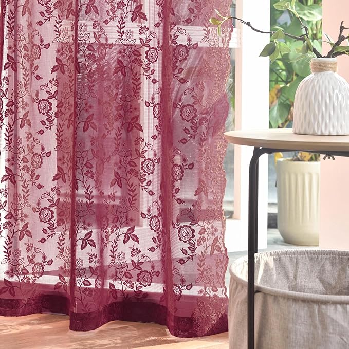 FINECITY Burgundy Lace Curtains - Image 6