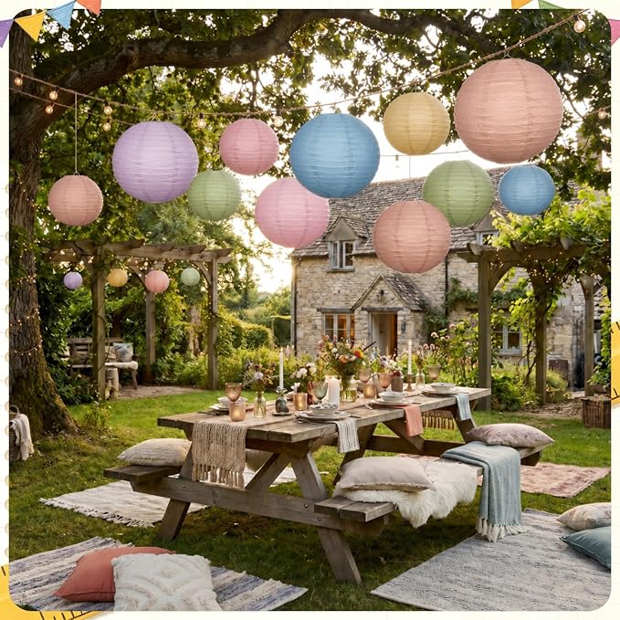 Glooglitter Neutral 16 Pack Paper Lanterns Hanging Decorations 4” 6” 8” 10” - Image 6