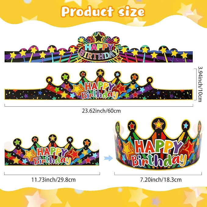 Hooqict Birthday Crowns 30 Pack Party Hats Paper Hats Happy Birthday Crowns - Image 2