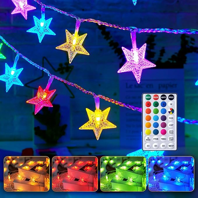 Minetom Star String Lights Battery Operated - 17 ft 50 LED Color Changing Star by Minetom