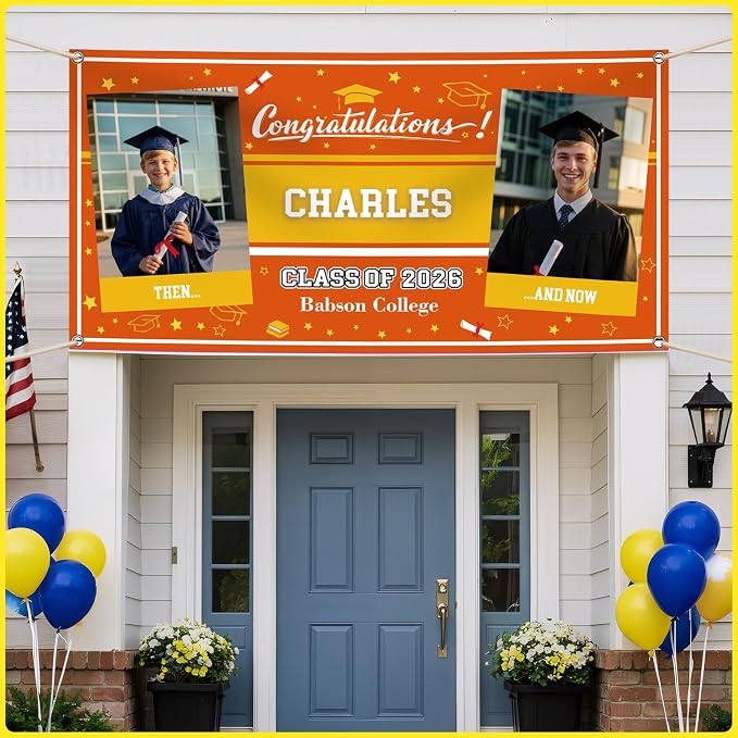 Custom Vinyl Banner, Personalized Grad Backdrop, 4 Size 2Photos | Graduation - Image 6