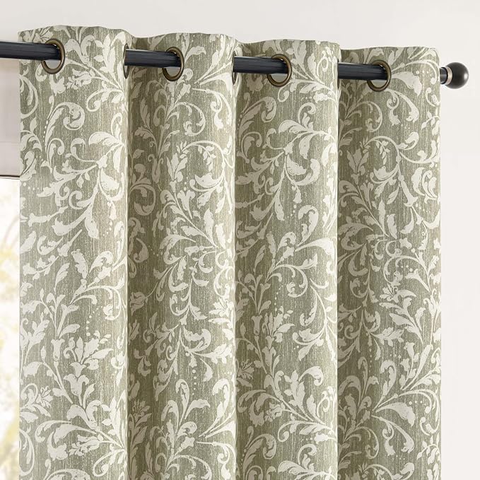 Green Floral 100% Blackout Curtains 96 Inch Vintage Grommet 2 Panels | Room - Image 9