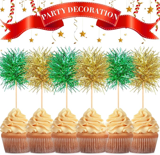 Chinco 100 Pcs Foil Firework Cupcake Toppers Sparkle Tinsel Cake Toppers Cake - Image 3