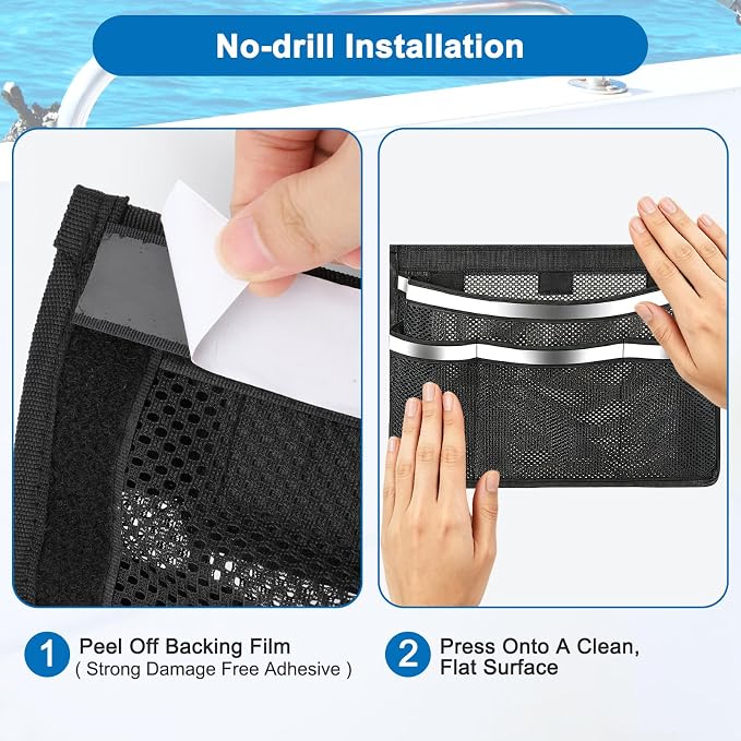 Linkstyle 3PCS Boat Storage Mesh Bag, Self Adhesive Marine Caddy Organizer - Image 6