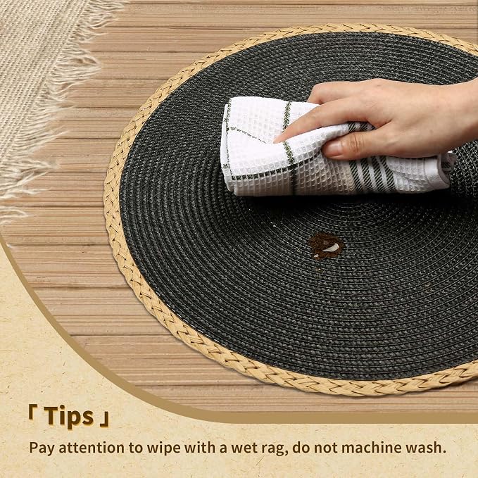 Round Placemats Set of 8, Woven Table Mats, Thin Edge, 15 Inch Diameter - Image 4