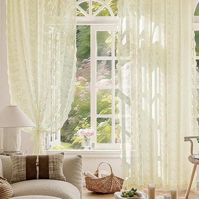 Anmao Vintage Lace Curtains 72 Inches Long 2 Panels Set, Romantic Elegant Light - Image 6
