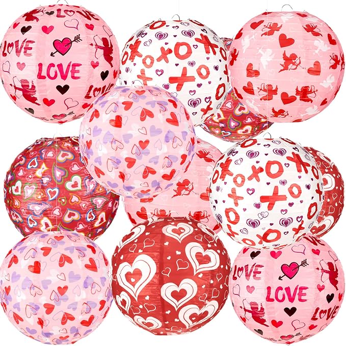 Panelee 12 Pcs Valentine's Day Paper Lanterns Party Decorations Pink Heart by Panelee
