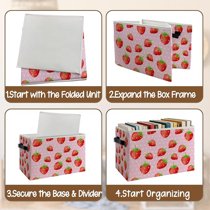 Pink Strawberry Foldable Storage Bins Box - Image 4