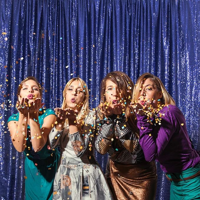 SquarePie Sequin Backdrop Background Curtain Less Transparent Sparkly for Wedding Party 6FT x 8FT Navy Blue