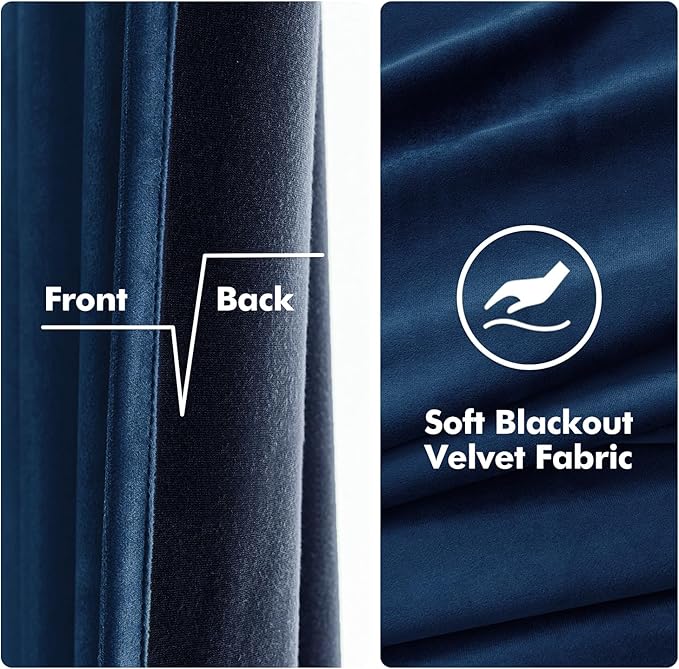 MIULEE Velvet Curtains Navy Blue 52 x 84 Inch Length Set of 2 | Grommet Drapes - Image 3