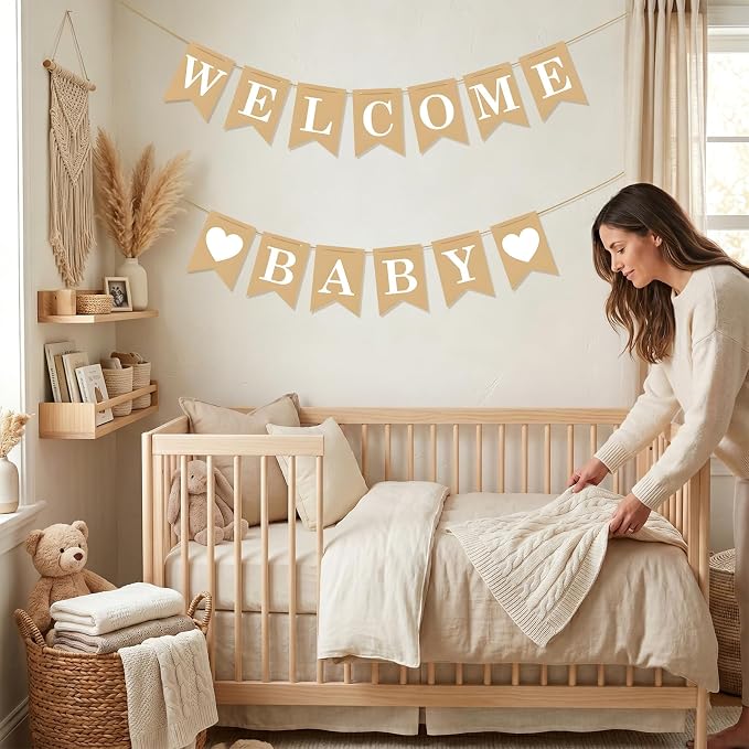 Welcome Baby Banner – Rustic Baby Shower Decorations, Gender Neutral Baby - Image 8
