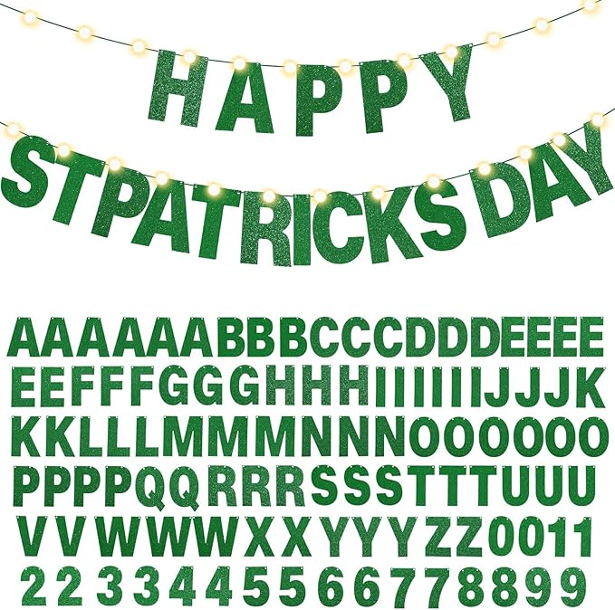 TaoBary 112 Pcs DIY Letter Kit Glitter Customizable Banner Letters Include 107 Letters and Numbers 3 Rope and 2 Needles for Birthday Halloween Christmas Wedding Valentine Party Decor(Green)
