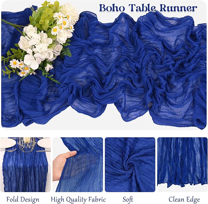 10 Pack Royal Blue Cheesecloth Table Runner 6FT Boho Gauze Fabric Table Runner - Image 3