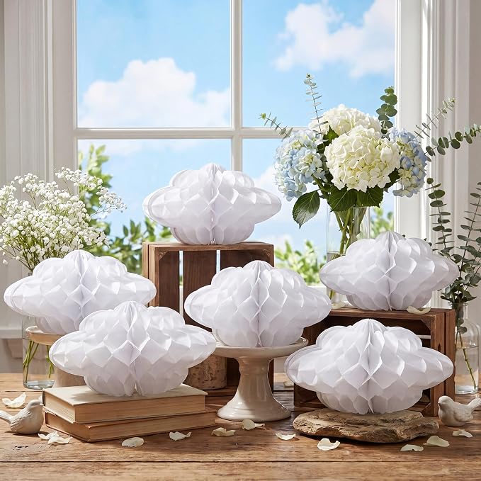 Affrolling 6 Pcs 3D Cloud Decorations Honeycomb Cloud Table Decor Artificial by Affrolling