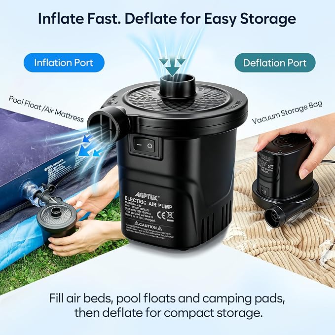 AGPTEK Rechargeable Air Pump, 4000mAh Quick-Fill Inflator Deflator, 3 Nozzles | - Image 5