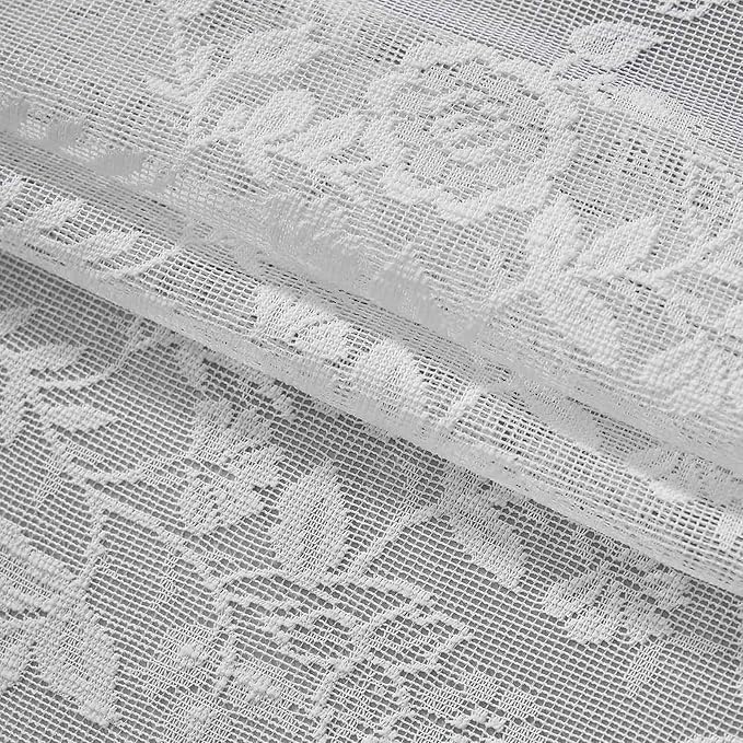 FINECITY White Lace Curtains Rustic Leaf Floral 42 x 84 Inch, 2 Panels | Rod - Image 8