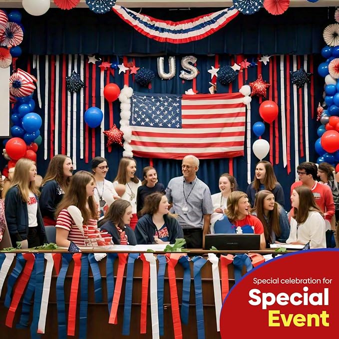 6 Red White Blue Streamers, 492ft Pack of Crepe Paper Party Decorations | Each - Image 7