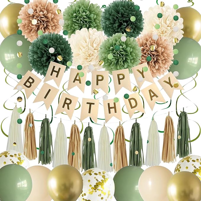 Green Birthday Party Decorations by KEHAOMY