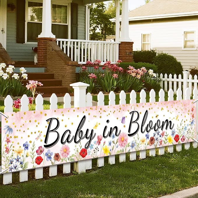 Baby in Bloom Baby Shower Banner, Spring Baby Shower Decorations, Large 70.8x13 by OWISHNORA