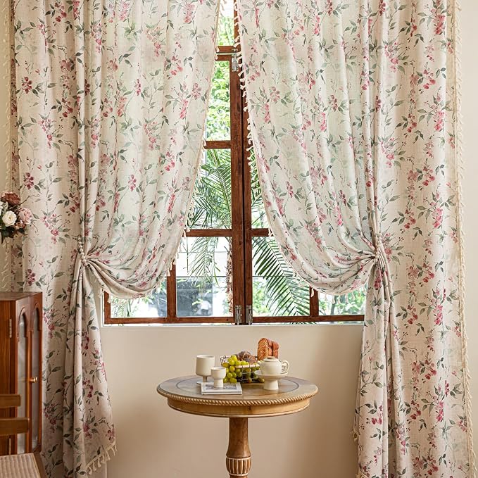 ENJOYBRIDAL Floral Curtains 96 Inches Bedroom Semi Sheer Drapes Cottage Living by ENJOYBRIDAL