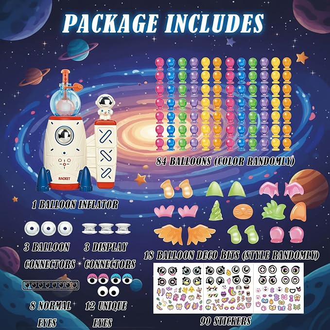 Space Rocket DIY Balloons with Pump, Stickers & Eyes | Sticky Balloon without - Image 3