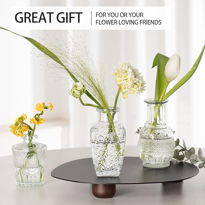Vintage Small Vases for Flowers Set of 10, Mini Bud Vases for Flowers,Clear Small Vases in Bulk for Centerpieces Decorations,Wedding Party Home Coffee Table Flower Decor (Clear)