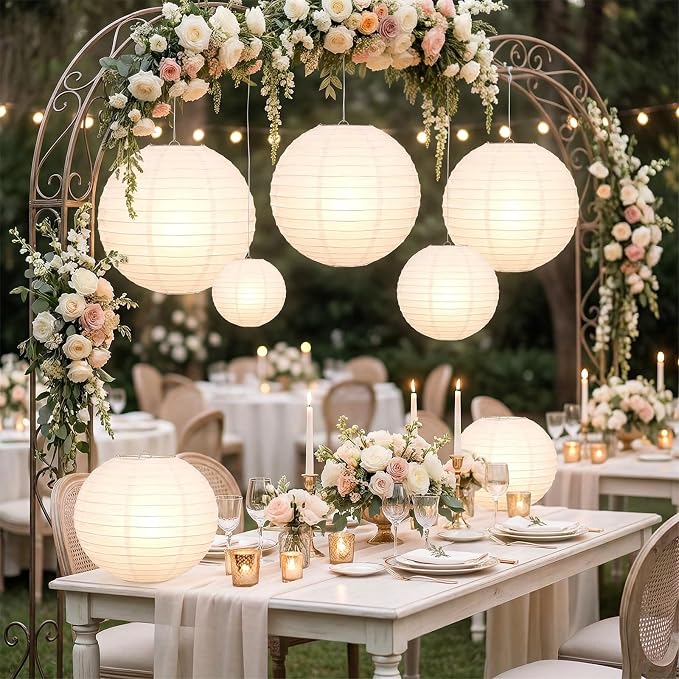 30 Pcs White Paper Lanterns, Round Chinese Japanese Paper Lantern Lamps Hanging - Image 5