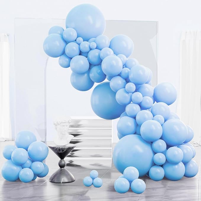 PartyWoo Light Blue Balloons 85pcs Baby Pastel Sky Aqua Blue Color | Different by PartyWoo