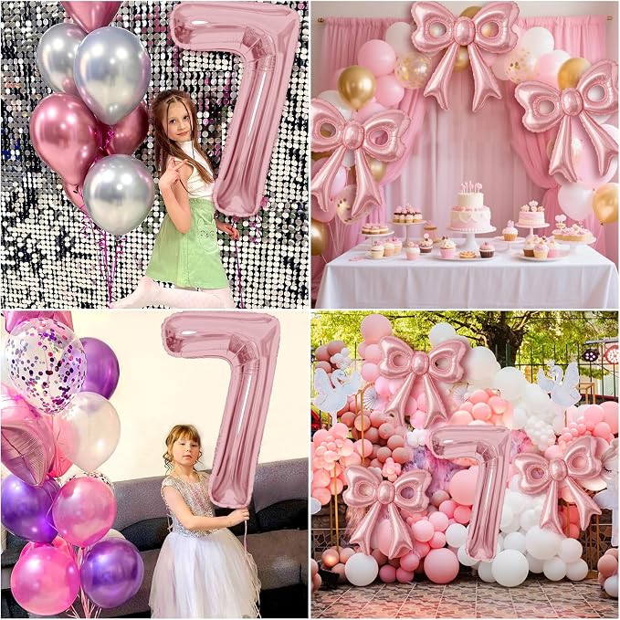 Bow Number 7 Birthday Balloons, Coquette Party Decorations Supplies - Image 4