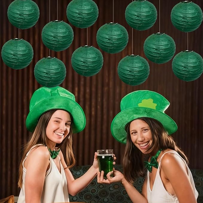 Green Paper Lanterns Hanging Ceiling Round Lanterns Indoor Outdoor 8in | - Image 5