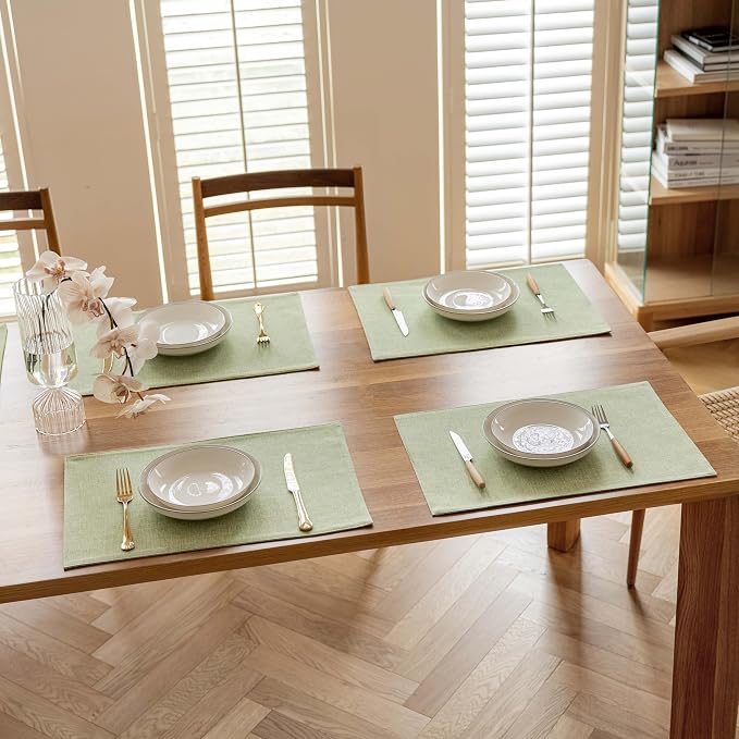 Demetex Cloth Green Placemats Set of 8 Heat Resistant Table Plate Mat Washable - Image 6