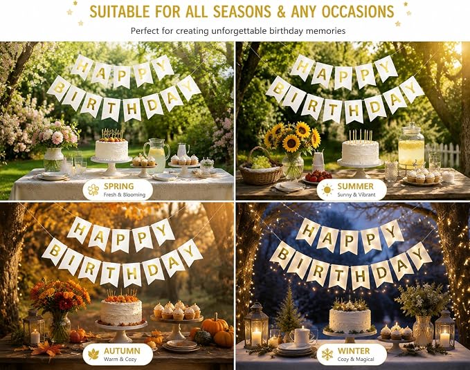 Letjolt White Golden Happy Birthday Banner Party Decorations 13 Pcs | Sparkle - Image 5