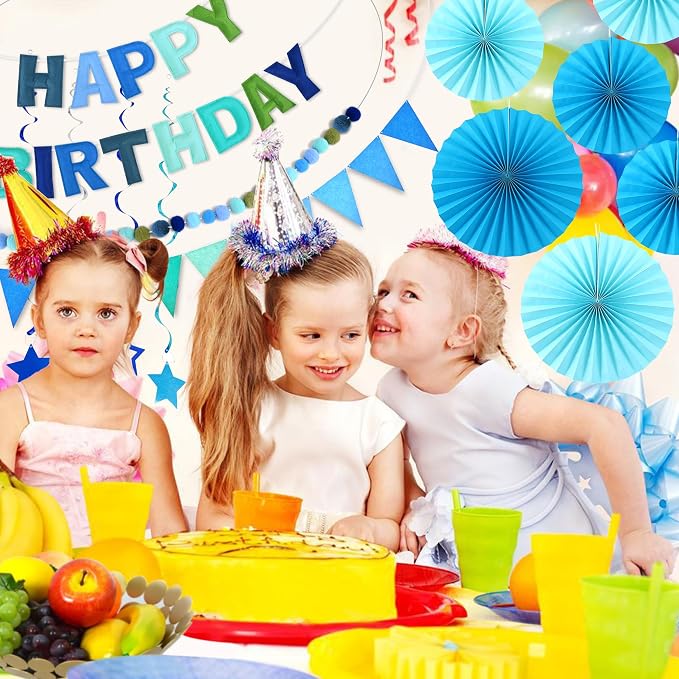 CANREVEL 17 PCS Pre-Strung 3D Blue Happy Birthday Banner, Happy Birthday Felt - Image 7