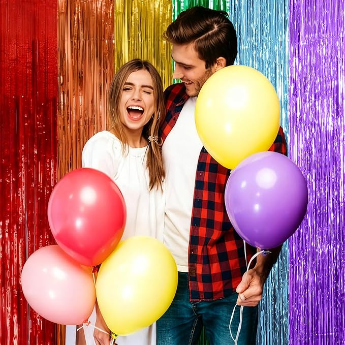 10 Pack Rainbow Backdrop Party Decorations Tinsel Curtain Party Streamer Foil - Image 5