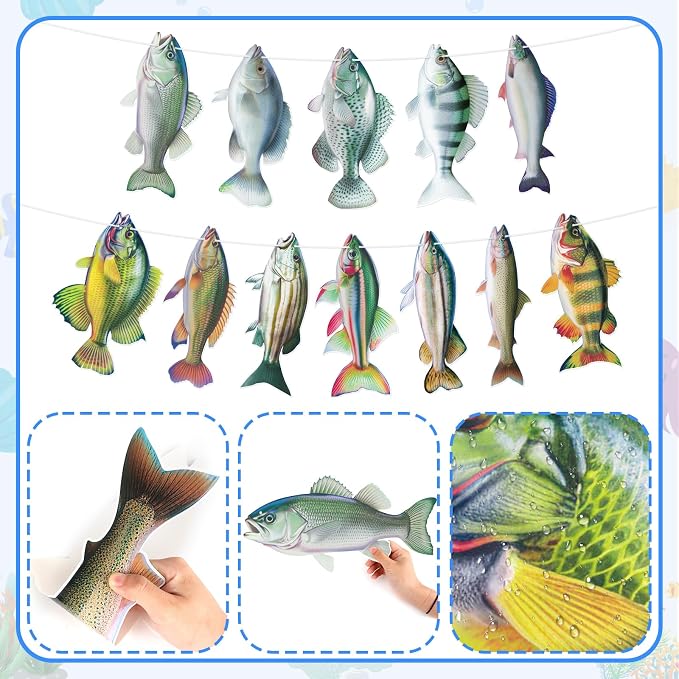 Hooqict Gone Fishing Hanging Banner Garland Fish Birthday Party Banner - Image 7
