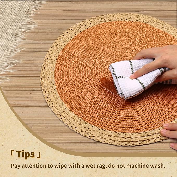 Round Placemats Set of 8, Woven Table Mats, Wide Edge, 15 Inch Diameter - Image 4