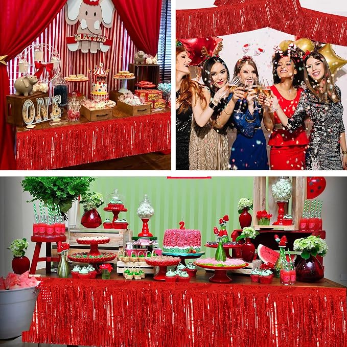 BEISHIDA Laser Red Fringe Garland Banner 30ft Wall Tinsel Foil Streamers | 3Pack - Image 6