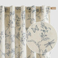 Blue Floral Linen Curtains Farmhouse Rod Pocket 50W X 108L 2 Panels | Charlotte by Lazzzy