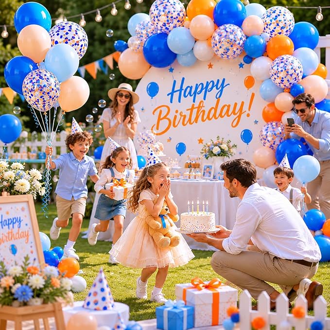 Orange and Blue Balloon, 12 Inch Blue White Orange Balloons Pastel Orange - Image 5